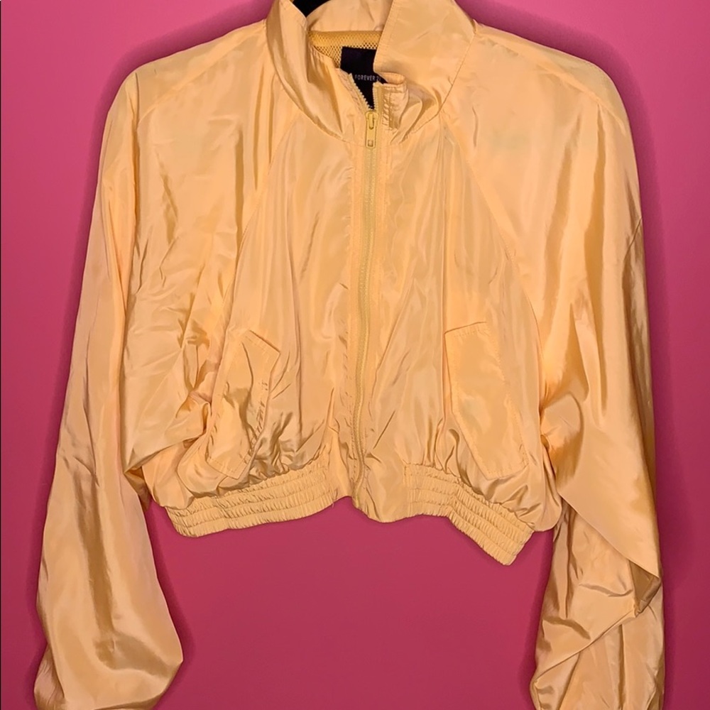 Yellow cropped zip up jacket FOREVER 21